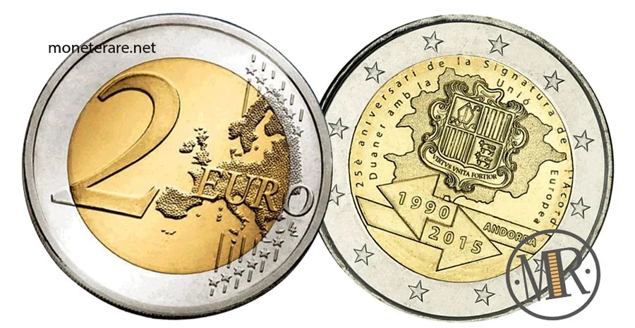 2 Euro Commemorativi Andorra 2015 Accordo Doganale