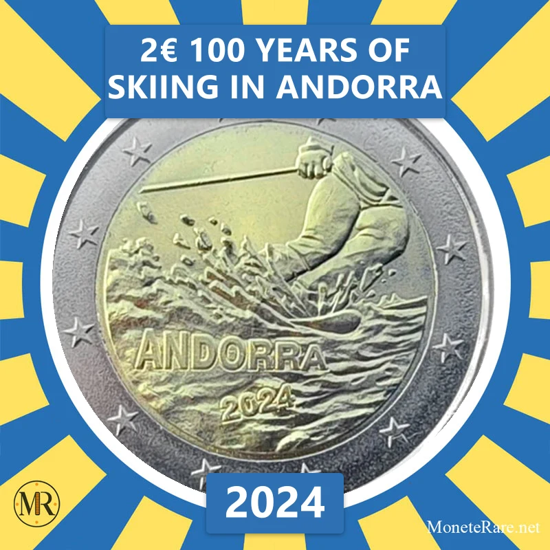 Andorra 2€ 100 years of skiing in Andorra 2024 (coin photo)