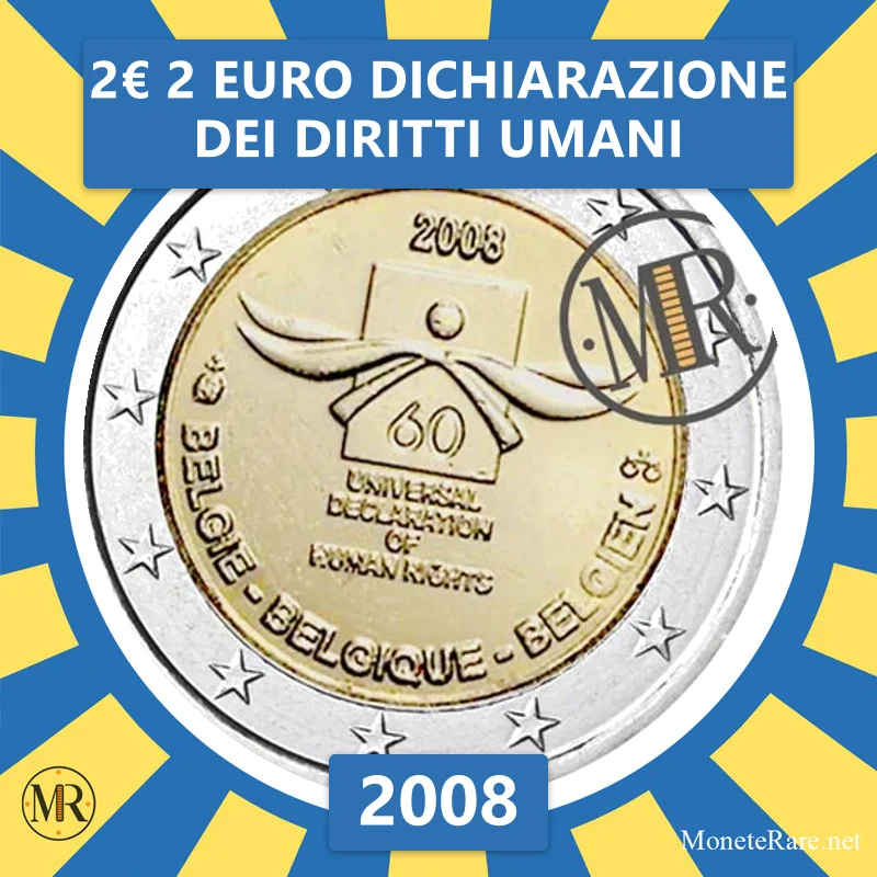 Belgium 2€ 2 Euro Declaration of Human Rights 2008 (coin photo)