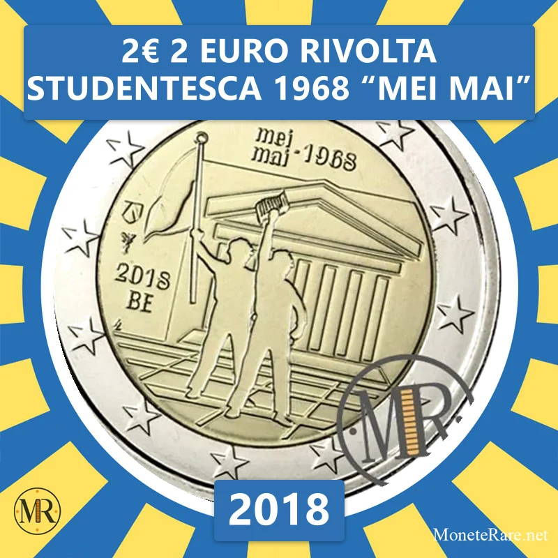 Belgium 2€ 2 Euro Rivolta Studentesca 1968 “MEI MAI” 2018 (coin photo)
