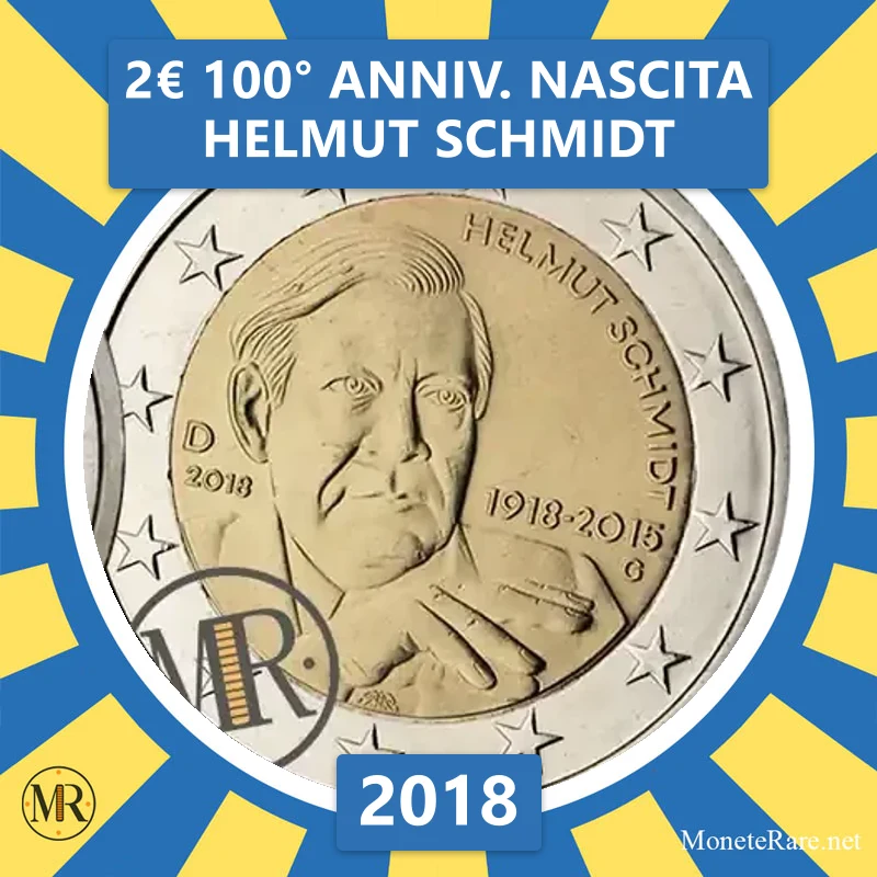 Estonia 2€ 100th Anniversary of Helmut Schmidt's Birth 2018 (coin photo)