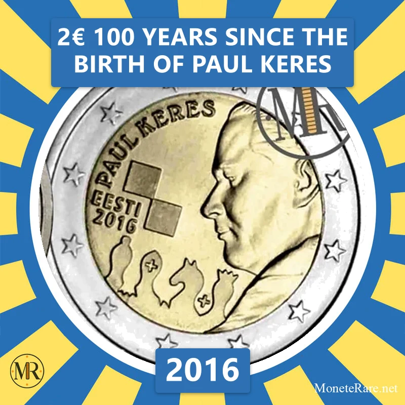 Estonia 2€ 100 Years since the Birth of Paul Keres 2016 (coin photo)