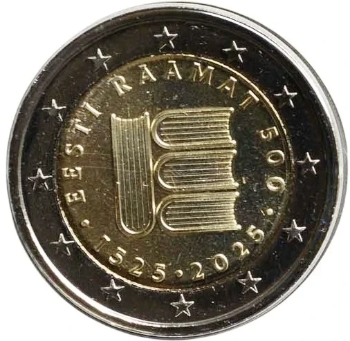 Estonia €2 commemorative 2025 – 500th anniversary of the first Estonian book (Raamat 500)