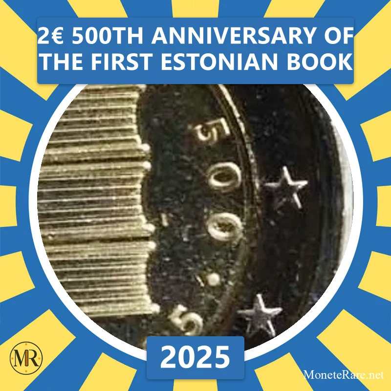 Estonia 2€ 500th anniversary of the first Estonian book 2025 (coin photo)