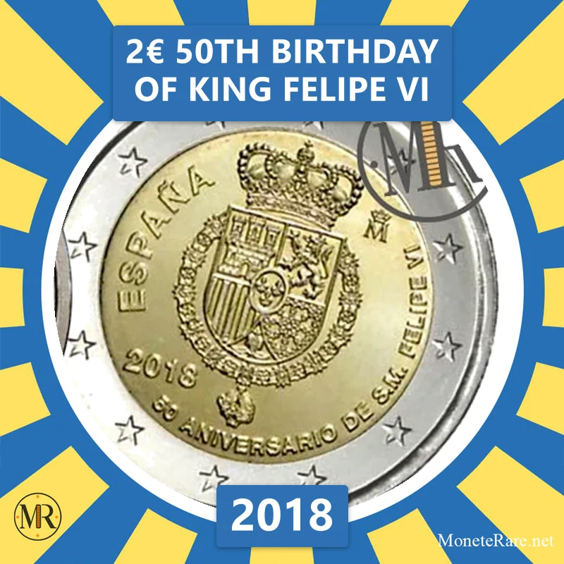 Estonia 2€ 50th Birthday of King Felipe VI 2018 (coin photo)