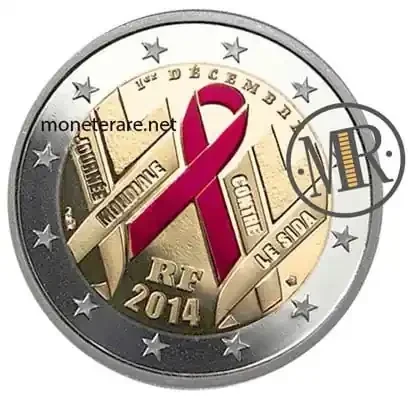 2 Euro Commemorative France 2014 Against AIDS Proof Colored