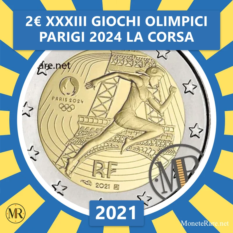 France 2€ XXXIII Olympic Games Paris 2024 The Race 2021 (coin photo)