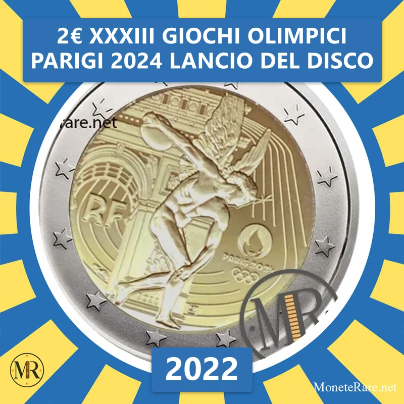France 2€ XXXIII Olympic Games Paris 2024 Discus Throw 2022 (coin photo)
