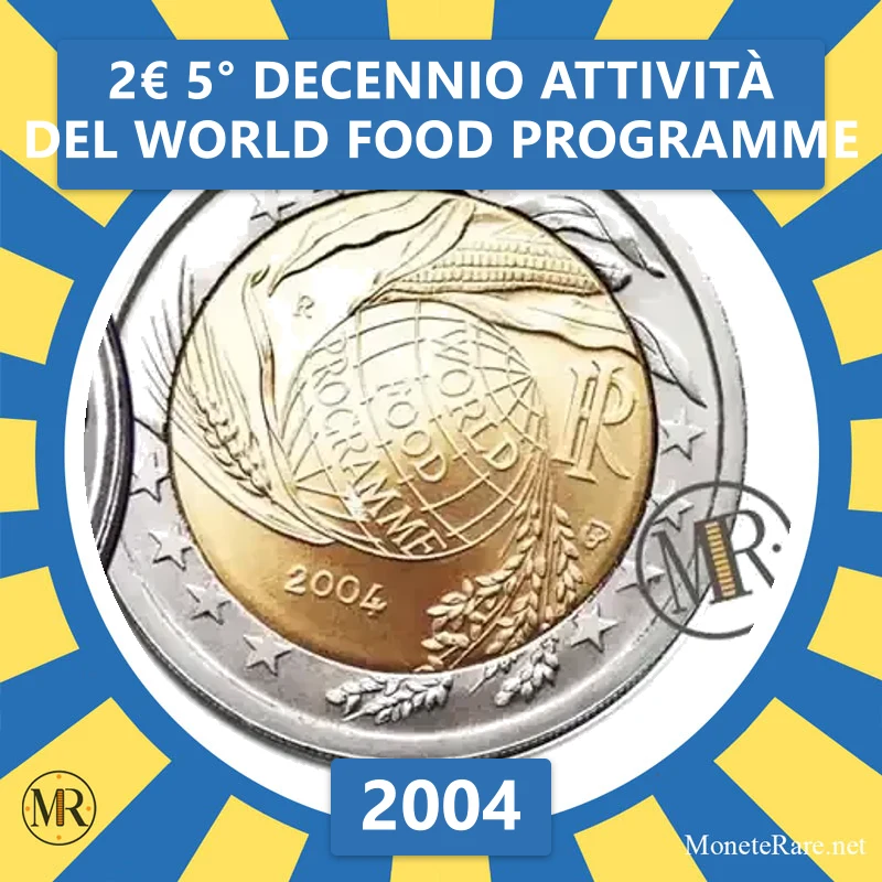 Italy 2€ 5th decade of the World Food Programme 2004 (coin photo)