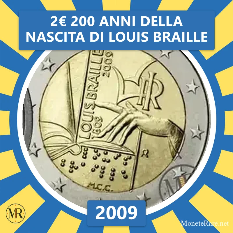Italy 2€ 200 Years since the birth of Louis Braille 2009 (coin photo)