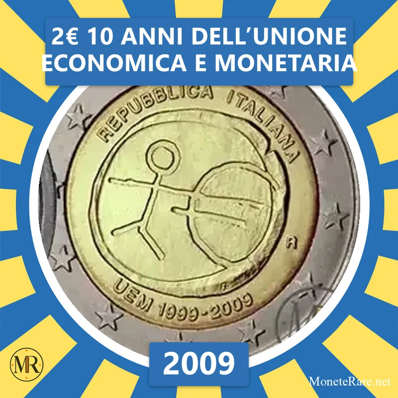 Italy 2€ 10 Years of the Economic and Monetary Union 2009 (coin photo)