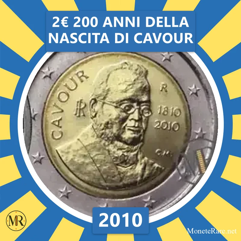 Italy 2€ 200 Years since the birth of Cavour 2010 (coin photo)
