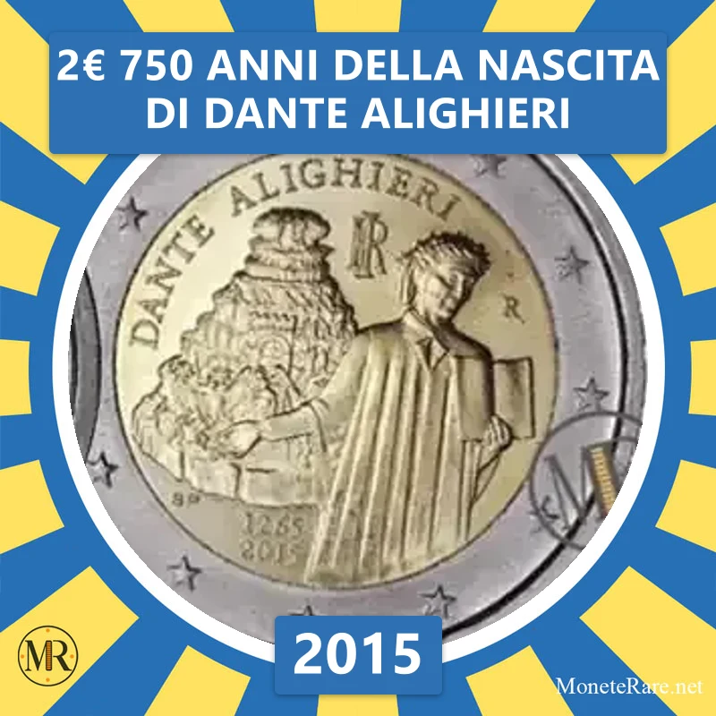 Italy 2€ 750 Years since the birth of Dante Alighieri 2015 (coin photo)