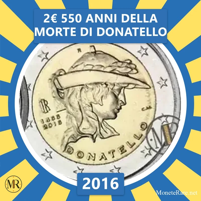 Italy 2€ 550 Years since the death of Donatello 2016 (coin photo)