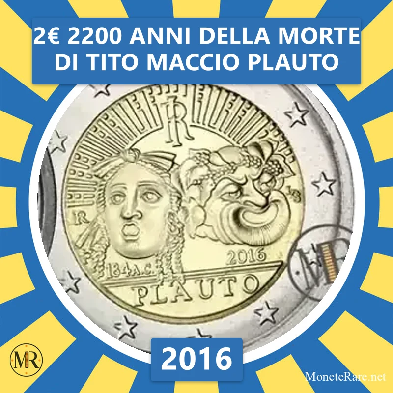 Italy 2€ 2200 Years since the death of Titus Maccius Plautus 2016 (coin photo)
