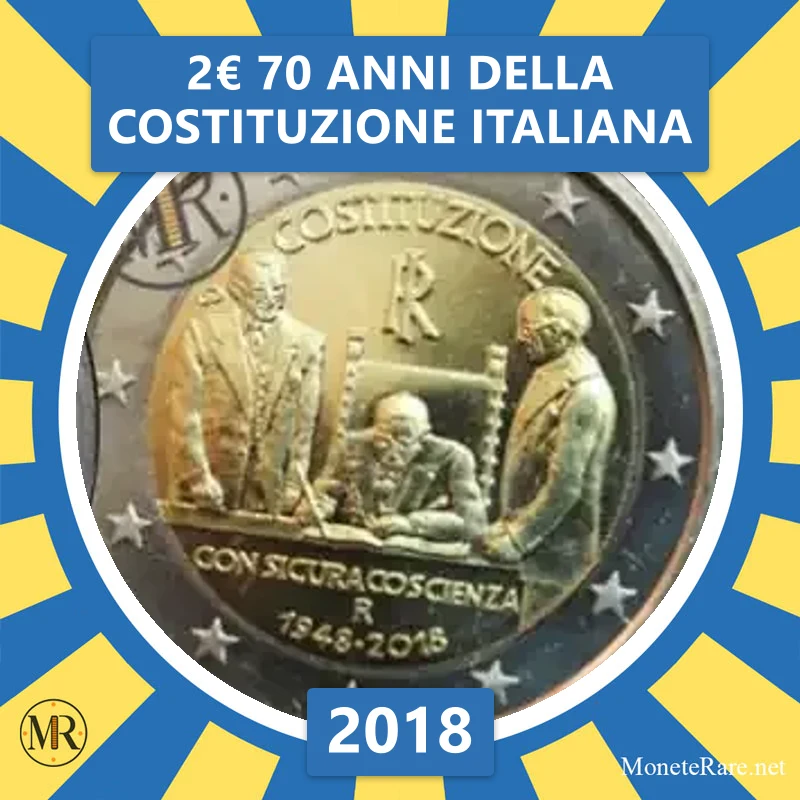 Italy 2€ 70 Years of the Italian Constitution 2018 (coin photo)