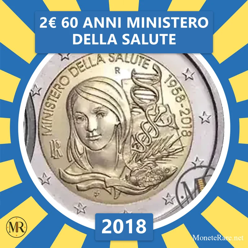 Italy 2€ 60 Years of the Ministry of Health 2018 (coin photo)