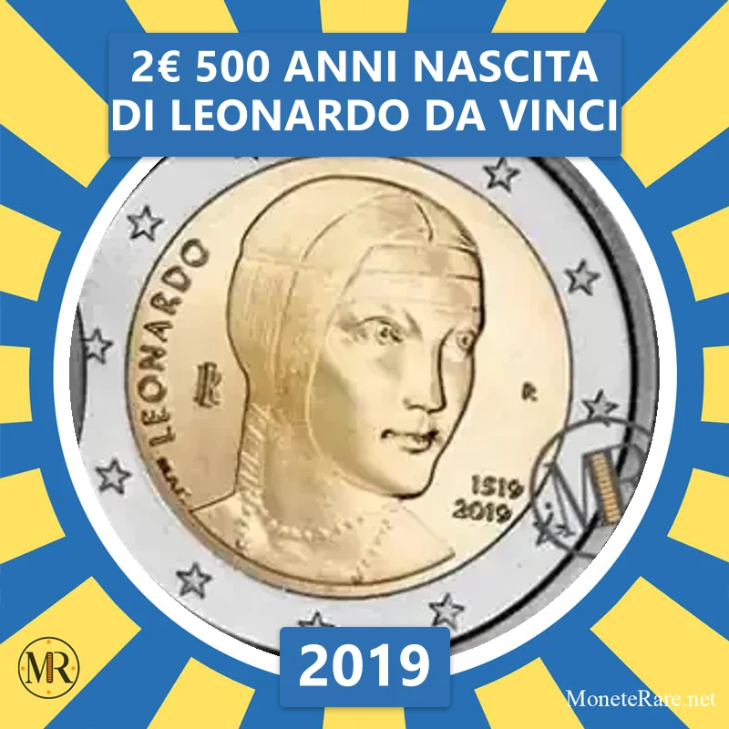 Italy 2€ 500 Years since the birth of Leonardo da Vinci 2019 (coin photo)