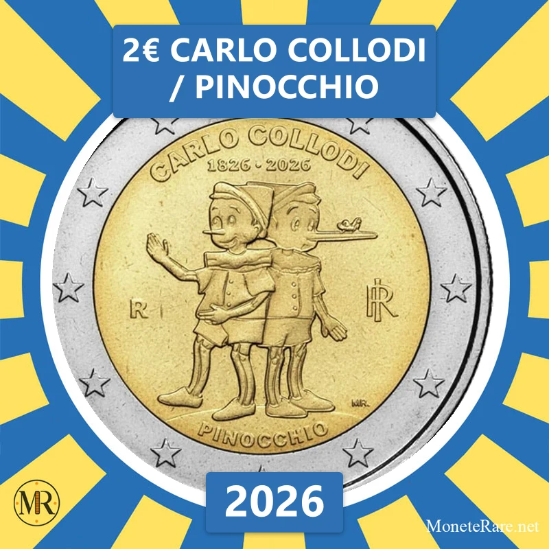 Italy 2€ Carlo Collodi / Pinocchio 2026 (coin photo)