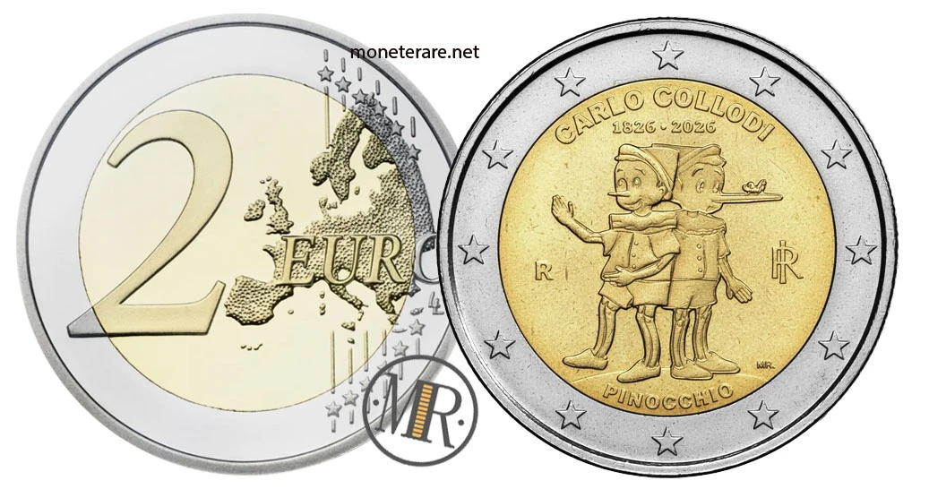 Italy €2 commemorative 2026 – Carlo Collodi / Pinocchio