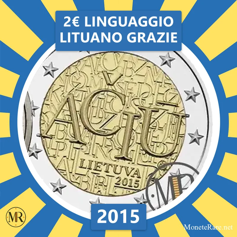 Lithuania 2€ Linguaggio Lituano GRAZIE 2015 (coin photo)