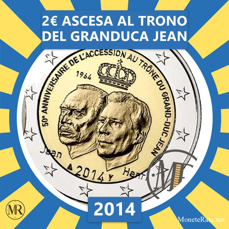 Luxembourg 2€ Ascension to the Throne of Grand Duke Jean 2014 (coin photo)