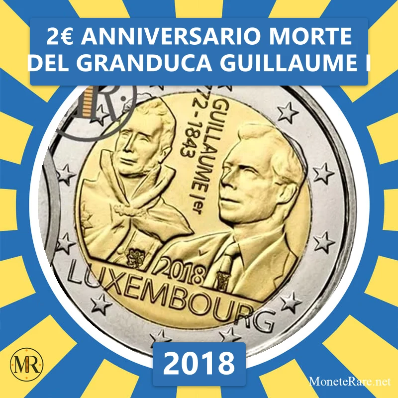 Luxembourg 2€ Anniversary of the Death of Grand Duke Guillaume I 2018 (coin photo)