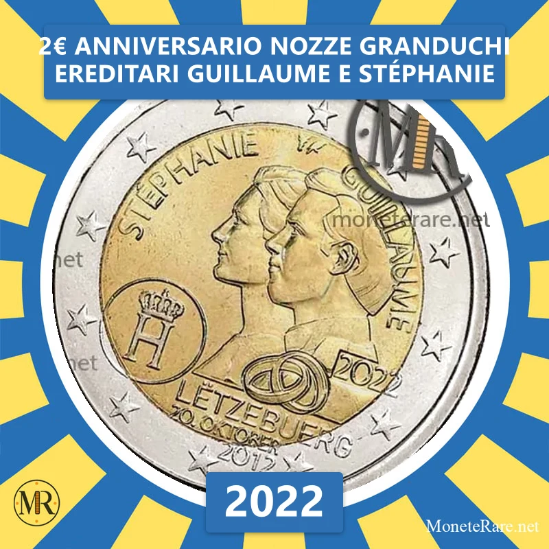 Luxembourg 2€ Anniversary of the Wedding of the Hereditary Grand Dukes Guillaume and Stéphanie 2022 (coin photo)