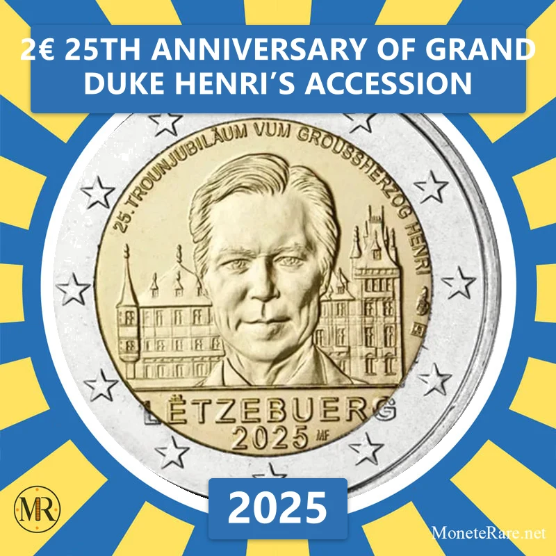 Luxembourg 2€ 25th anniversary of Grand Duke Henri’s accession 2025 (coin photo)
