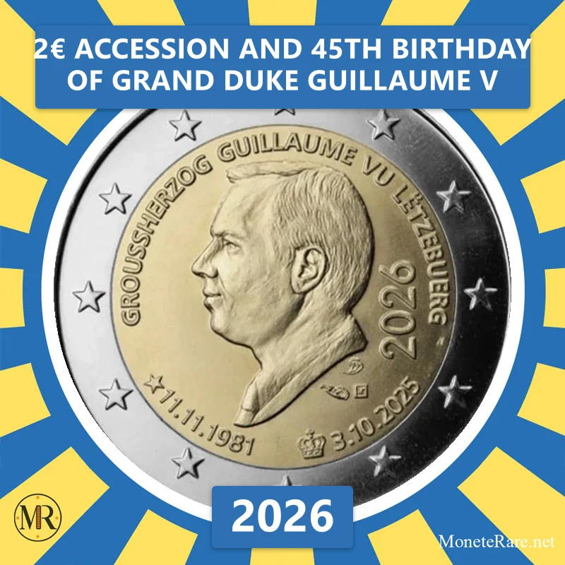 Luxembourg 2€ Accession and 45th birthday of Grand Duke Guillaume V 2026 (coin photo)