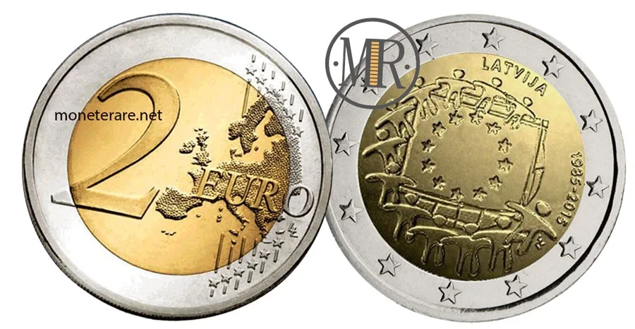 2 Euro Commemorativi Lettonia 2015 - Bandiera Europea
