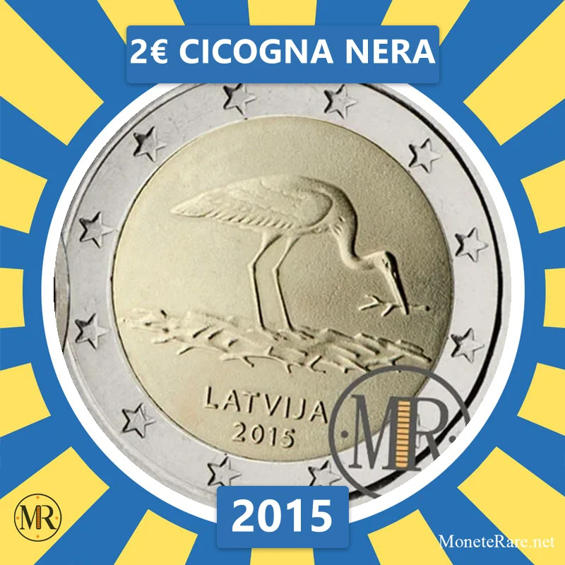 Latvia 2€ Cicogna Nera 2015 (coin photo)