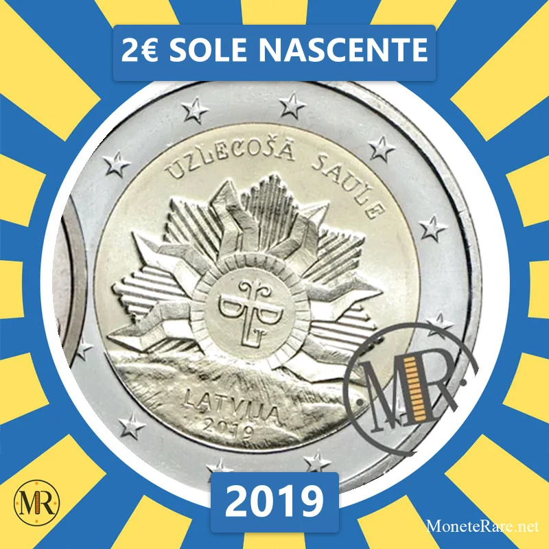 Latvia 2€ Sole Nascente 2019 (coin photo)