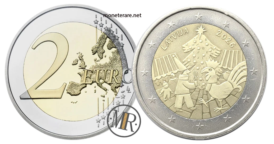 Latvia €2 commemorative 2026 – Mercatini di Natale / tradizione del mercatino natalizio