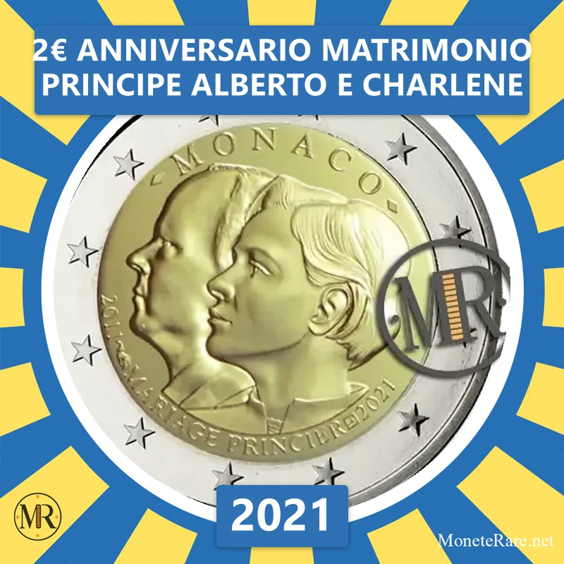 Estonia 2€ Anniversary of the Wedding of Prince Albert and Charlene 2021 (coin photo)