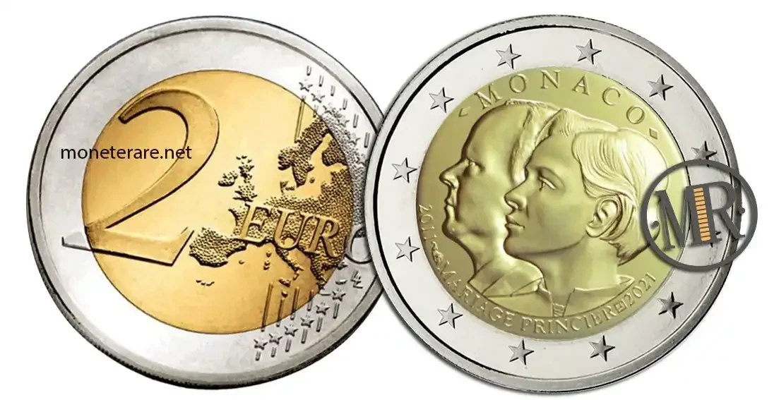 2 Euro Monaco 2021 Anniversary of Marriage Albert II and Charlène