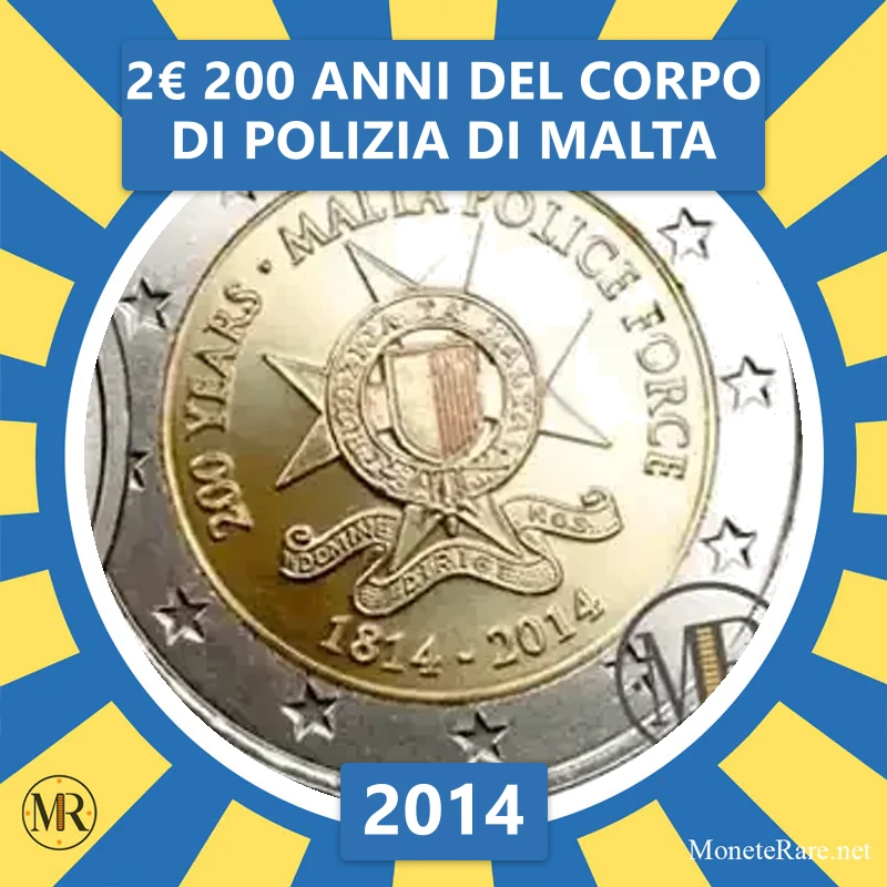 Malta 2€ 200 Years of the Malta Police Force 2014 (coin photo)