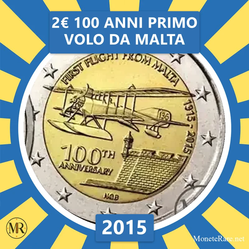 Malta 2€ 100 Years of the First Flight from Malta 2015 (coin photo)