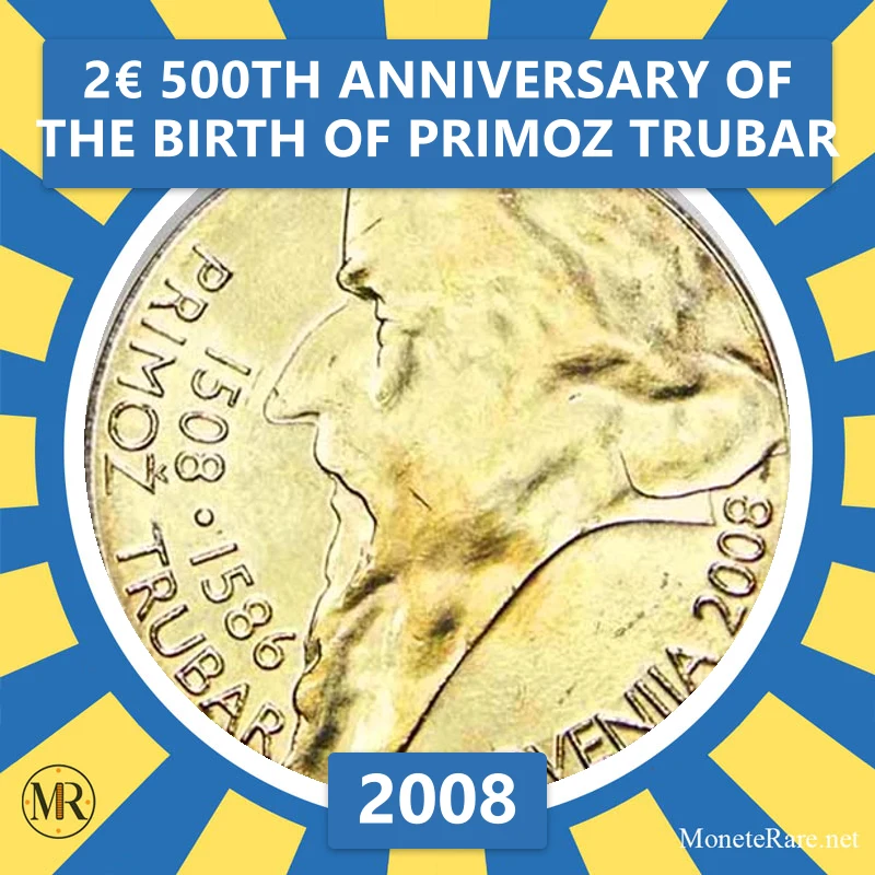 Slovenia 2€ 500th Anniversary of the Birth of Primoz Trubar 2008 (coin photo)