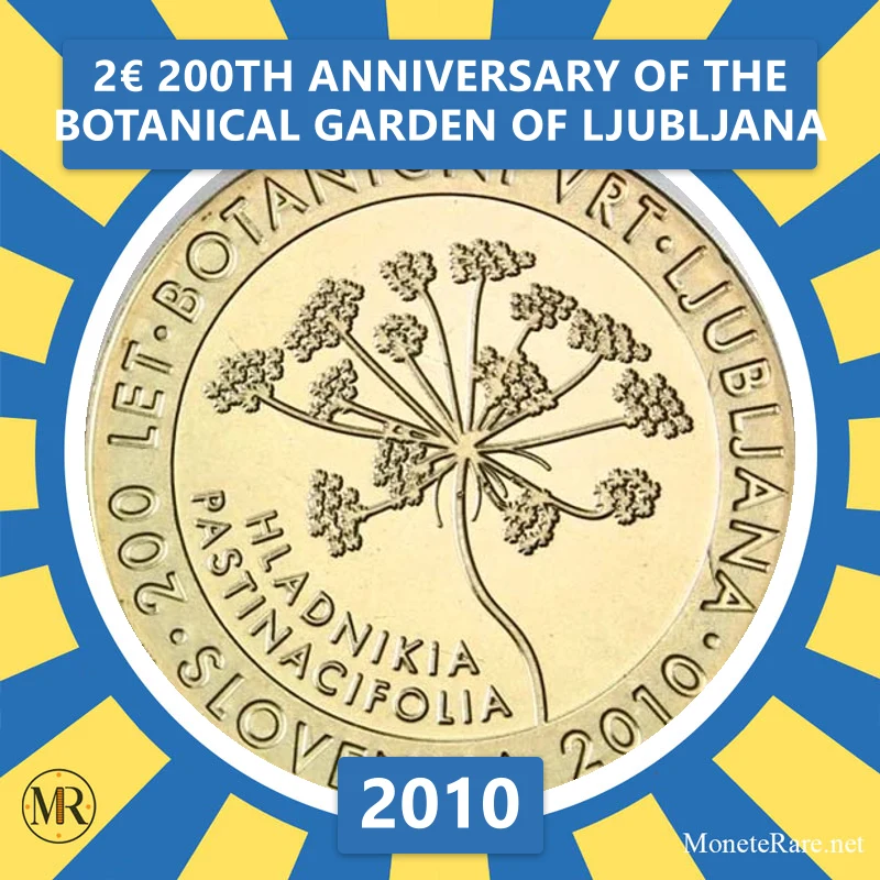 Slovenia 2€ 200th Anniversary of the Botanical Garden of Ljubljana 2010 (coin photo)