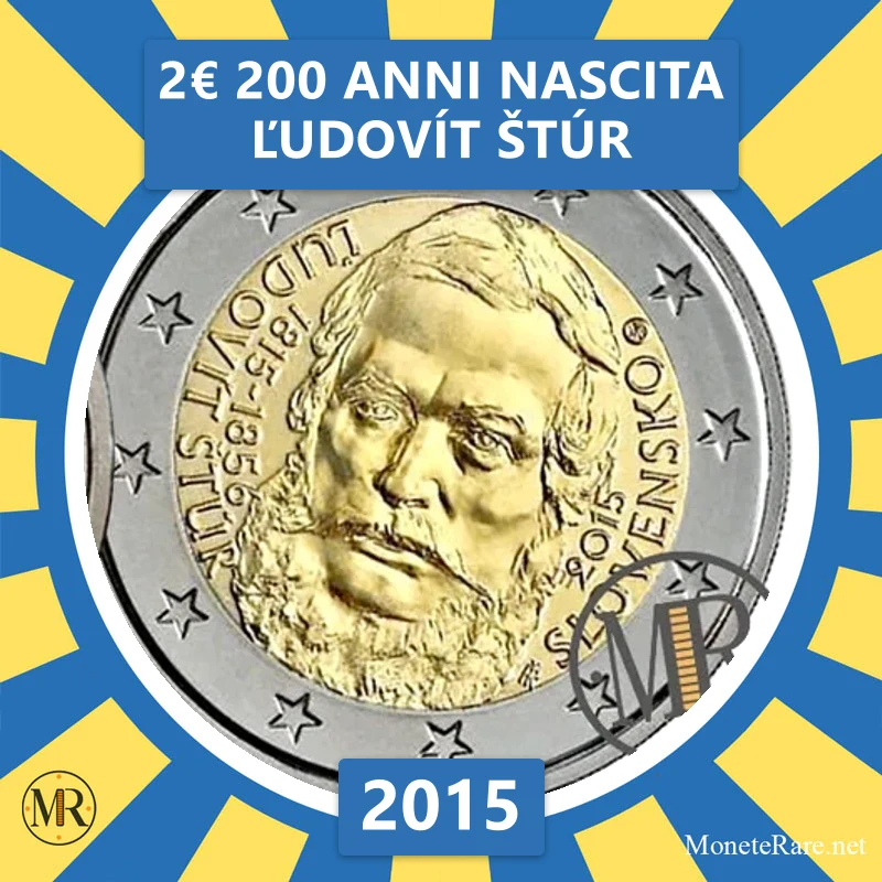 Slovakia 2€ 200 Years Birth of Ľudovít Štúr 2015 (coin photo)