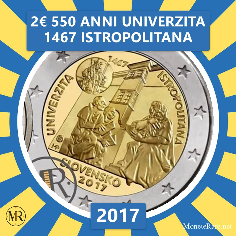 Slovakia 2€ 550 Years UNIVERSITY 1467 ISTROPOLITANA 2017 (coin photo)