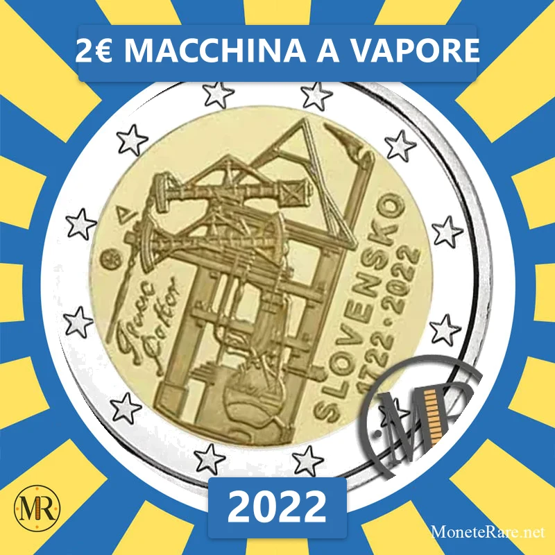 Slovakia 2€ Macchina a Vapore 2022 (coin photo)
