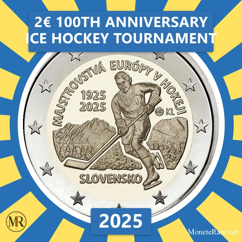 Slovakia 2€ 100th anniversary ice hockey tournament 2025 (coin photo)