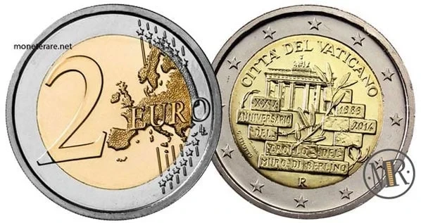 2 Commemorative Euro Vatican 2014 25th Anniversary of the Fall of the Berlin Wall