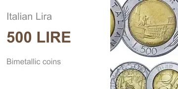 catalogue and value of Italian 500 lire bimetallic coins