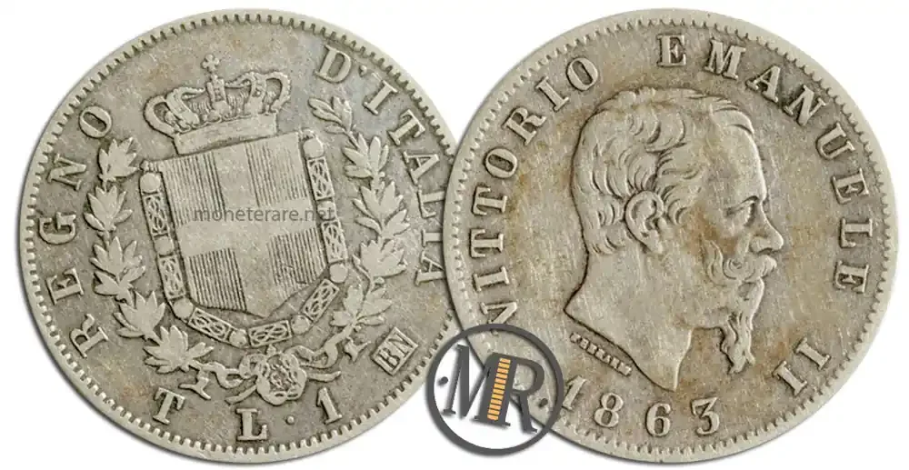 1 Lira Vittorio Emanuele II -Coat of Arms