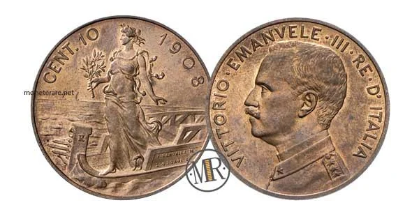 10 Centesimi On Bow 1908 Vittorio Emanuele III