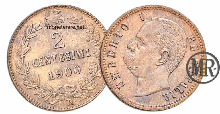 2 Centesimi di Lire Umberto I without the S 1900