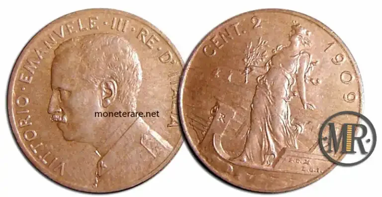 2 Centesimi of Lira Vittorio Emanuele III Bow 1909